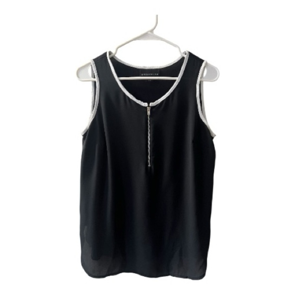 Attention Black Sleeveless Blouse with White Trim Size M Women